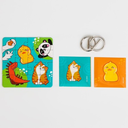 Metal puzzle with puzzles and stickers "animals", mix-2