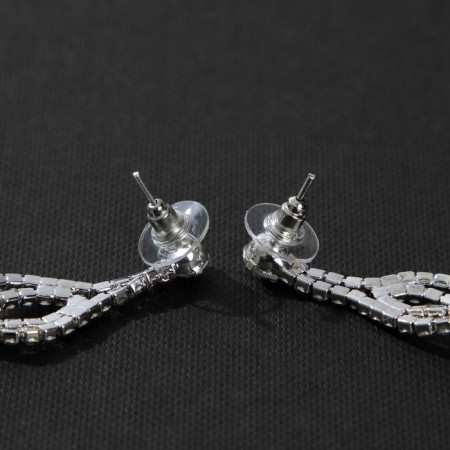 Hanging earrings with Hollywood rhinestones, white color in silver, 10.5 cm-1