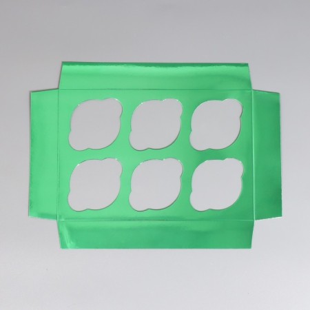 Capcake box, confectionery packaging with a window, 6 cells "Light green", 25 x 17 x 10 cm-5