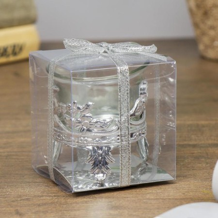 Glass candlestick, 1 candle "Flower" silver 6.5x6x6 cm-5