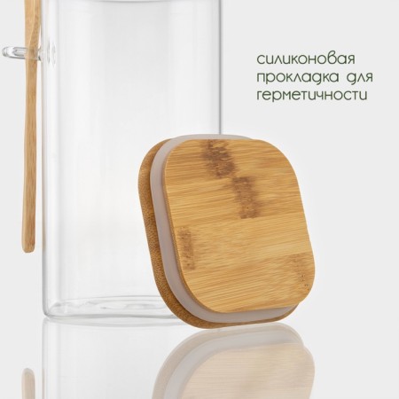 Glass Bank for bulk products with a bamboo lid and a spoon "Eco", 1.45 l, 11.5 × 10 × 19 cm-2