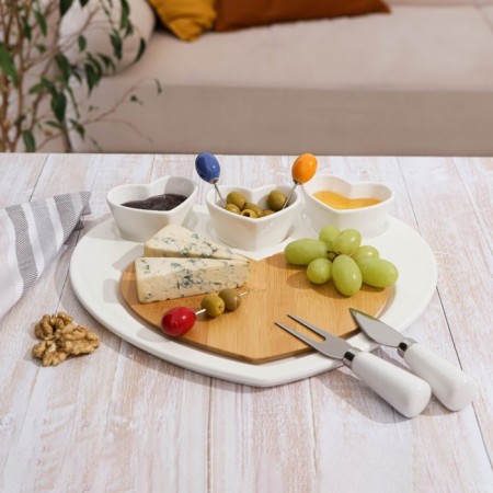 Ceramic dish for serving "Estete. Heart ”, 8 objects: 3 saucers 8 × 6 × 4 cm, 3 skewers, knife, fork, white color-2