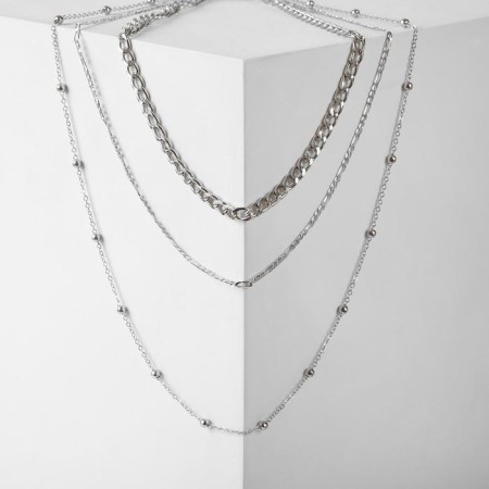 Necklace "chain" thread with beads, color silver, 50 cm