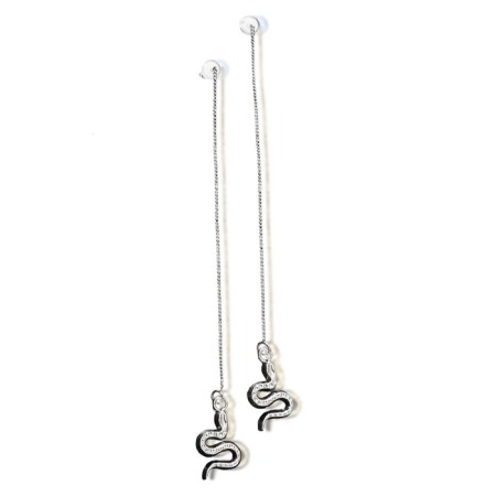 Earrings hanging "chains" snakes, silver color, 11 cm-4