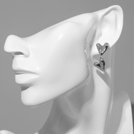 Earrings Metal "Heart" Connection, Silver Color-3