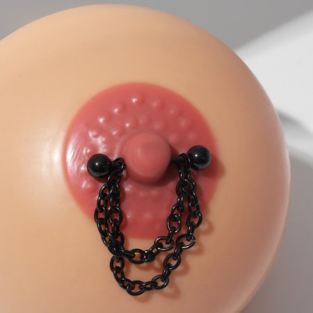 Piercing for the chest "bar" with chains, black color-2