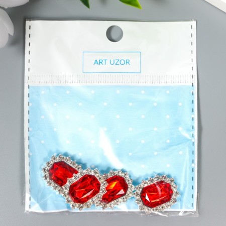 Decor for creativity Metal "Medallion octagonal" red crystal rhinestones 2x1.5 cm-3