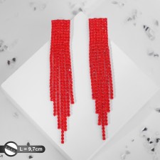 Hanging earrings with “masquerades” rhinestones, red color, 9.7 cm
