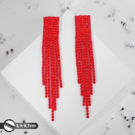 Hanging earrings with “masquerades” rhinestones, red color, 9.7 cm