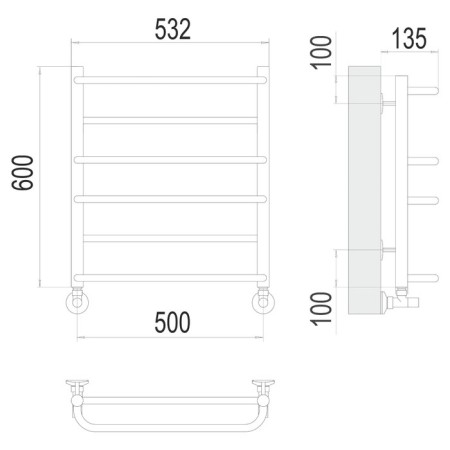 Water towel Terminus "Euromix" P6, 500x600 mm, lower connection, chrome-1