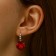 Earrings with rhinestones "Heart" flicker, white-red color in silver