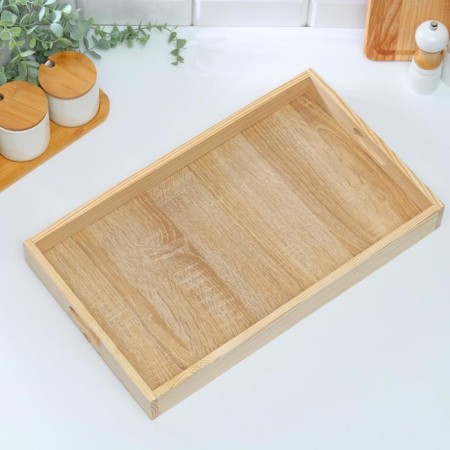 Wooden tray for breakfast 50 × 30 cm, handles cuts-2