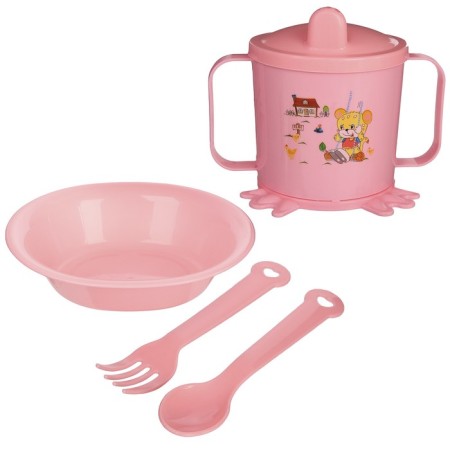 A set of children's dishes, 4 items: bowl, spoon, fork, chip with solid nose 200 ml, MIX color-10