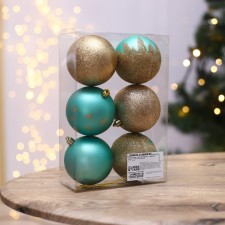 Christmas balls New Year's “desires will come true!”, For the New Year, plastic, d = 8, 6 pcs., Tiffany and gold color