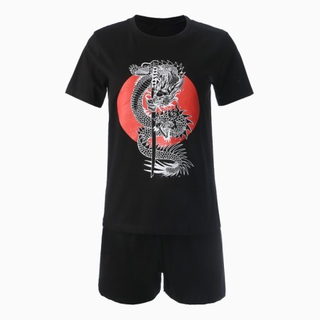 Female home set (T -shirt, shorts), black color/dragon, size 44-6