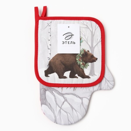 New Year. Set of kitchen Ethel "Forest Beasts" mittens 20x28cm, capture 19x19cm, 100%hl-4