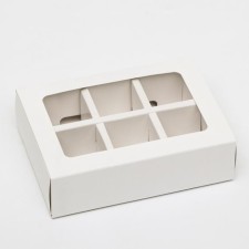 Box under 6 sweets with a window, white, 13.7 x 9.85 x 3.85 cm