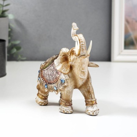 Souvenir Polystone "Elephant in Popon with sapphires" Mix under a tree 14x13x6 cm-1