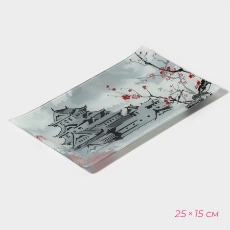 A set for sushi from glass “Pagoda”, 3 objects: saucepan 8 × 2 cm, 8 × 6 cm, stand 25 × 15 × 2 cm-3