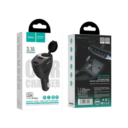 Automobile charger Hoco Z34, 96 W 2 USB, 3.1 A, display, black-8