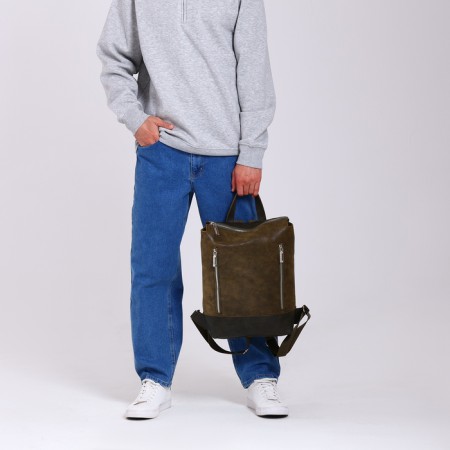 City backpack made of genuine leather with lightning, igermann, green color-6