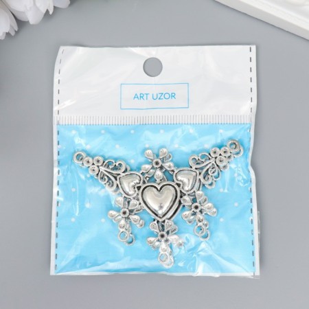 Connector for creativity Metal 5 ears "Three hearts with patterns" silver G923B277 4.5x6.5 cm-3