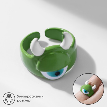 Ring "Montrustrik" with horns and eye, the color is green, dimensionless