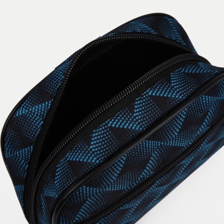 Cosmetic bag on a zipper, with a lining, external pocket, black/turquoise color-2