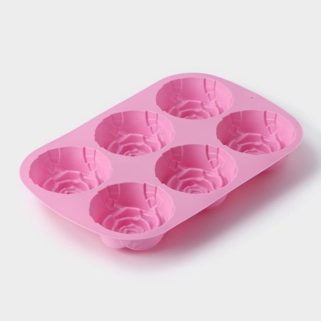 Baking uniform “Rose”, silicone, 25.5 × 17.5 cm, 6 cells, pink color-2