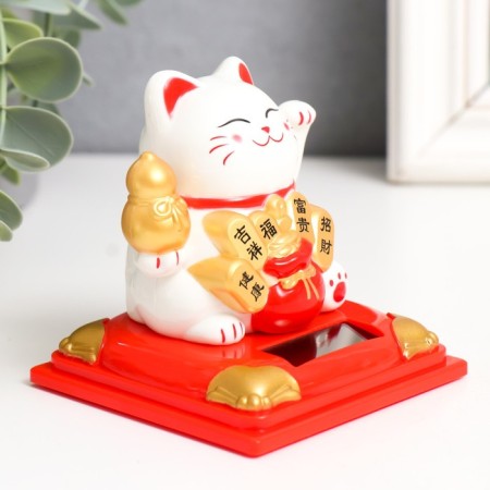 Plastic pendulum from the solar battery "White Mani-Neko with a pumpkin hog" 7x7x7.5 cm-1