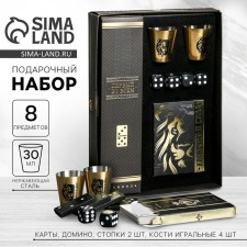 Gift set “Character and Strength”, maps, dominoes, piles 2 pcs x 30 ml, playing bones 4 pcs