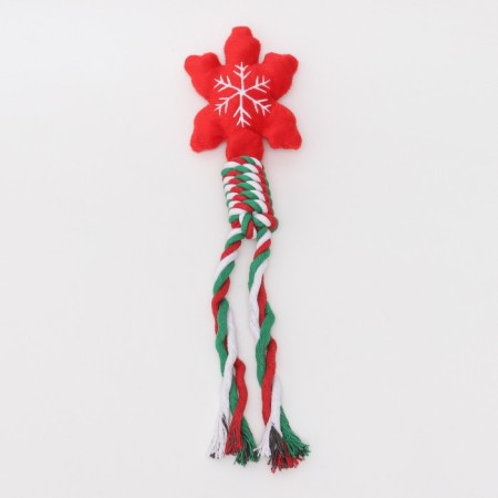 A squeaking toy, soft for dogs "Snowflake" with a rope, 32 cm-2