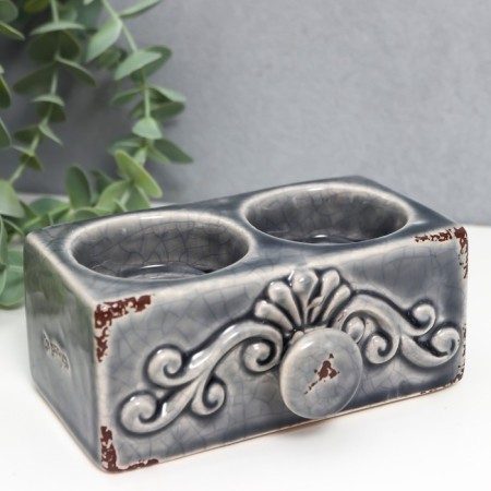 Ceramics candlestick for 2 candles "plant pattern" MIX 5x12x8 cm-1