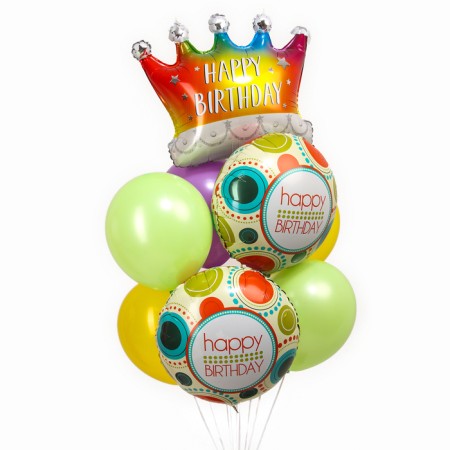 Set of balls "Happy Birthday. Crown gradient ”, latex, foil, 9 pcs.-1