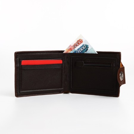 Male purse on a magnet, department for bills, for maps, for coins, brown color-4