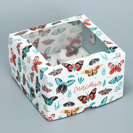 Capcake box, confectionery packaging double -sided, 4 cells "Butterflies", 16 x 16 x 10 cm-1