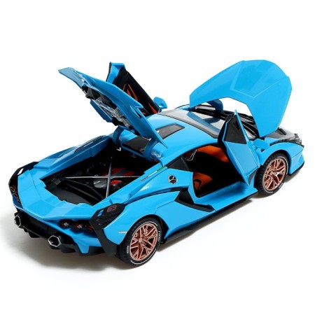 Metal machine, 1:24, inertial, doors, hood, trunk, blue color are opened-4