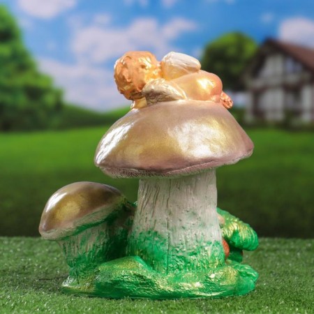 Garden figure "Angel on the mushroom" 17x20x24cm-2