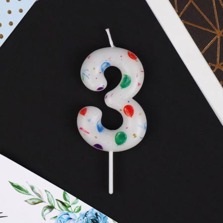 Candle for the cake, the number "3", with balls, 5.5 x 8 cm.-2