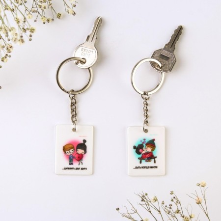 Key keychain “Our love is...”, acrylic, 13.3 x 8-3