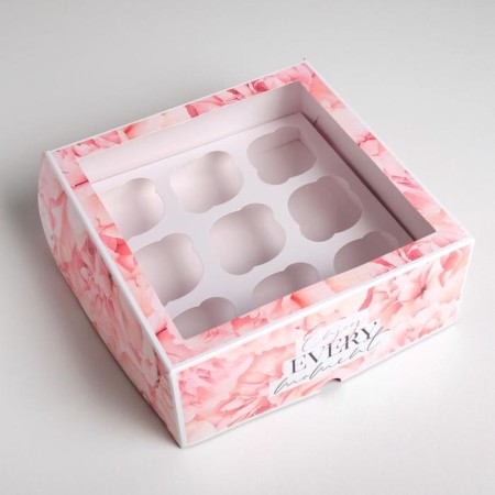 Capcake box, confectionery packaging, 9 cells "Enjoy EVERY MOMENT", 25 x 25 x 10 cm-2