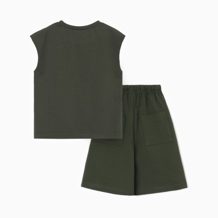 A set for a boy (T -shirt and shorts) minku, Khaki color, height 152 cm-7