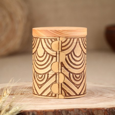 TUES for spices "Ornament", honey, 8x8x10 cm, 300 ml, birch bark-1