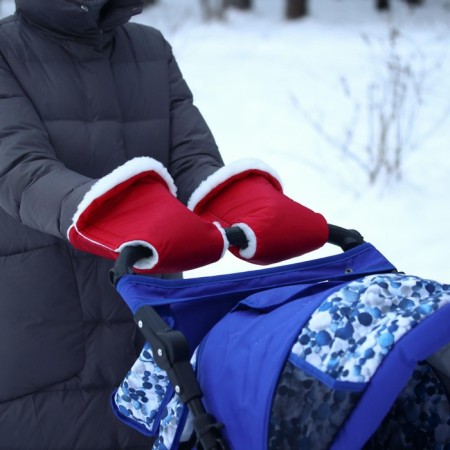 Mittens-Mufts on the handle of the stroller, 2 pcs., Red color-8