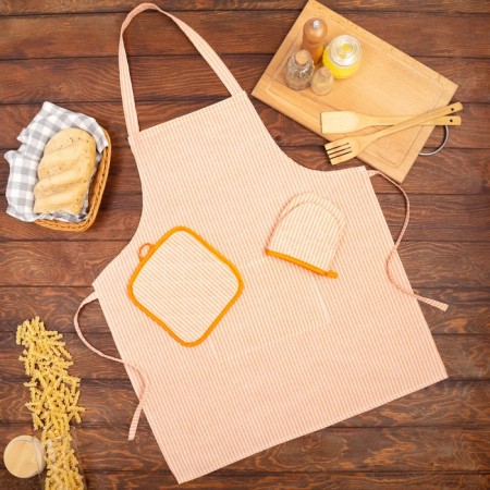 Kitchen set "Strips" apron 60x70cm, tack 20x20cm, mittens 12x15cm, color peach, 50%p/e, 50%HL