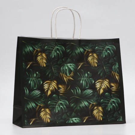 Package gift craft "gold leaves" 31.5 x 25 x 11.5 cm, 120 g/m²