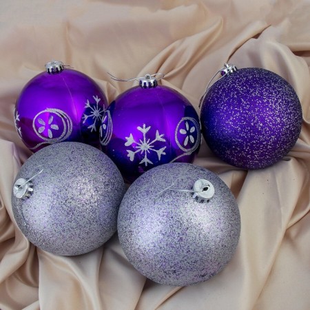 Set of balls plastic D-14 cm, 5 pcs "Barbara" silver-violet