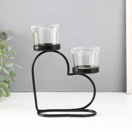 Climber Metal, glass for 2 candles "Heart" d = 2-5 cm black 12x6x17.5 cm-3
