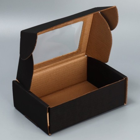 Box a gift team with a window, packaging, “black” 24x8x16 cm-2