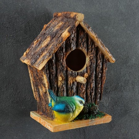 Suspended decor "birdhouse with a bird" 22x18cm-1